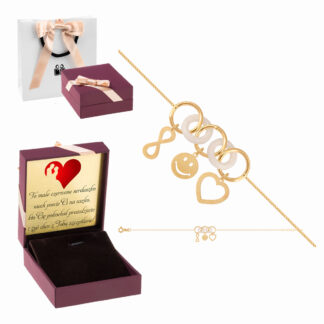 złota bransoletka próba 585 dla nastolatki w pudełku z personalizowaną dedykacją.