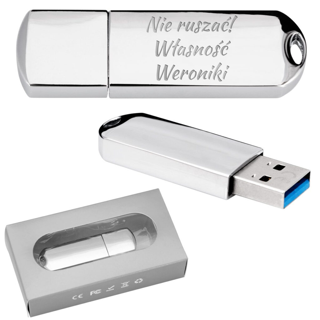 zdjęcie przedstawiającePendrive chrom 128 GB Pamięć USB prezent z GRAWEREM