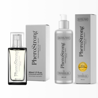 zestaw PheroStrong By Night dla mężczyzn perfumy z feromonami i olejek do ciała.