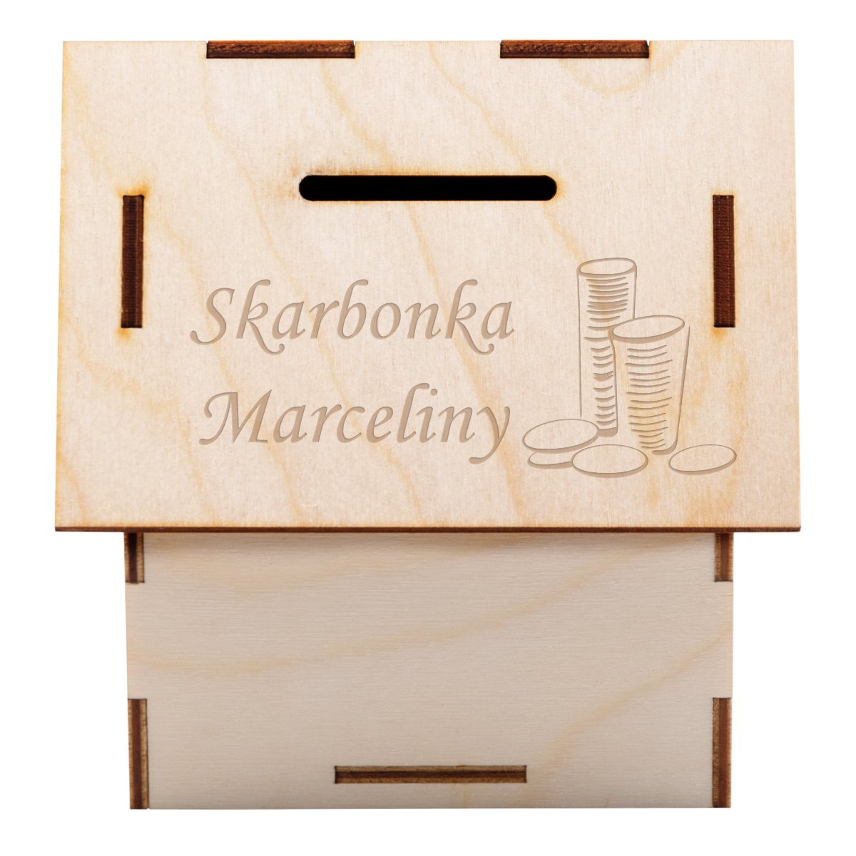 Drewniana skarbonka w kształcie domku Prezent z Grawerem - obrazek 6