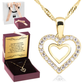 złoty wisiorek serce próba 333 z cyrkoniami na łańcuszku w pudełku z dedykacją.